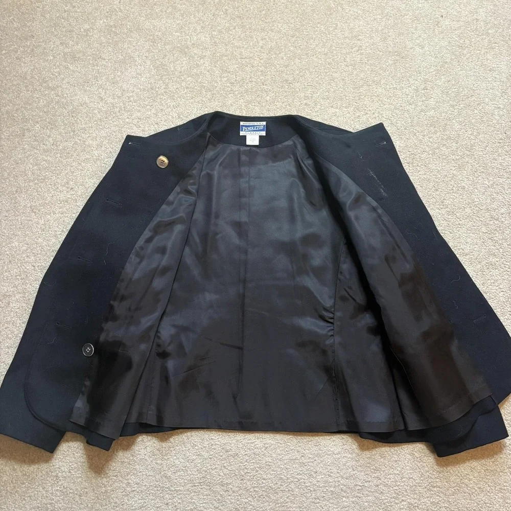 Vtg Pendleton Blazer Jacket Womens 14 Black Wool Nautical Gold Button USA 80s - Picture 3 of 9